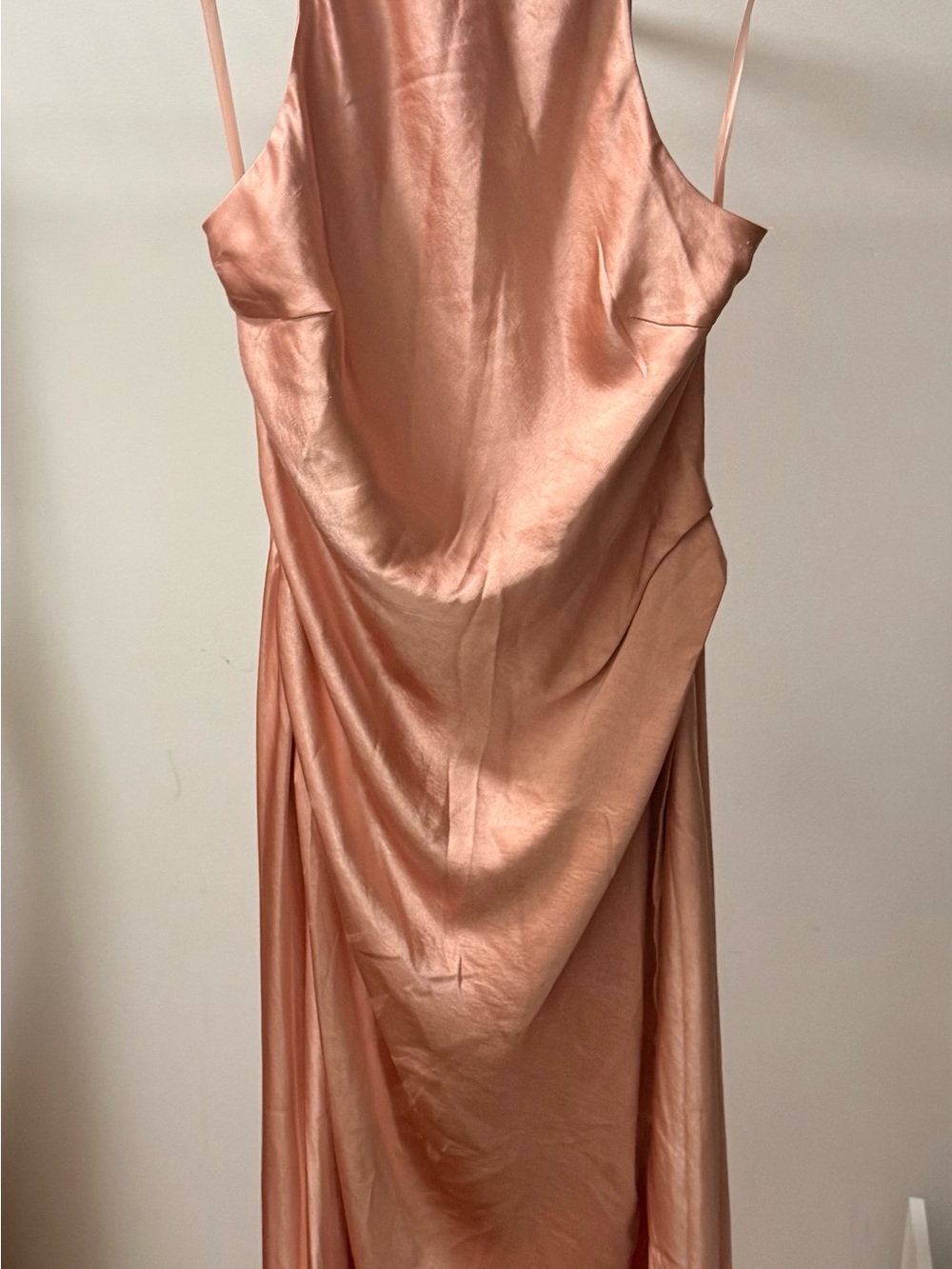 Elegant Rose Gold Satin Maxi Slip Dress — Women's Evening Gown